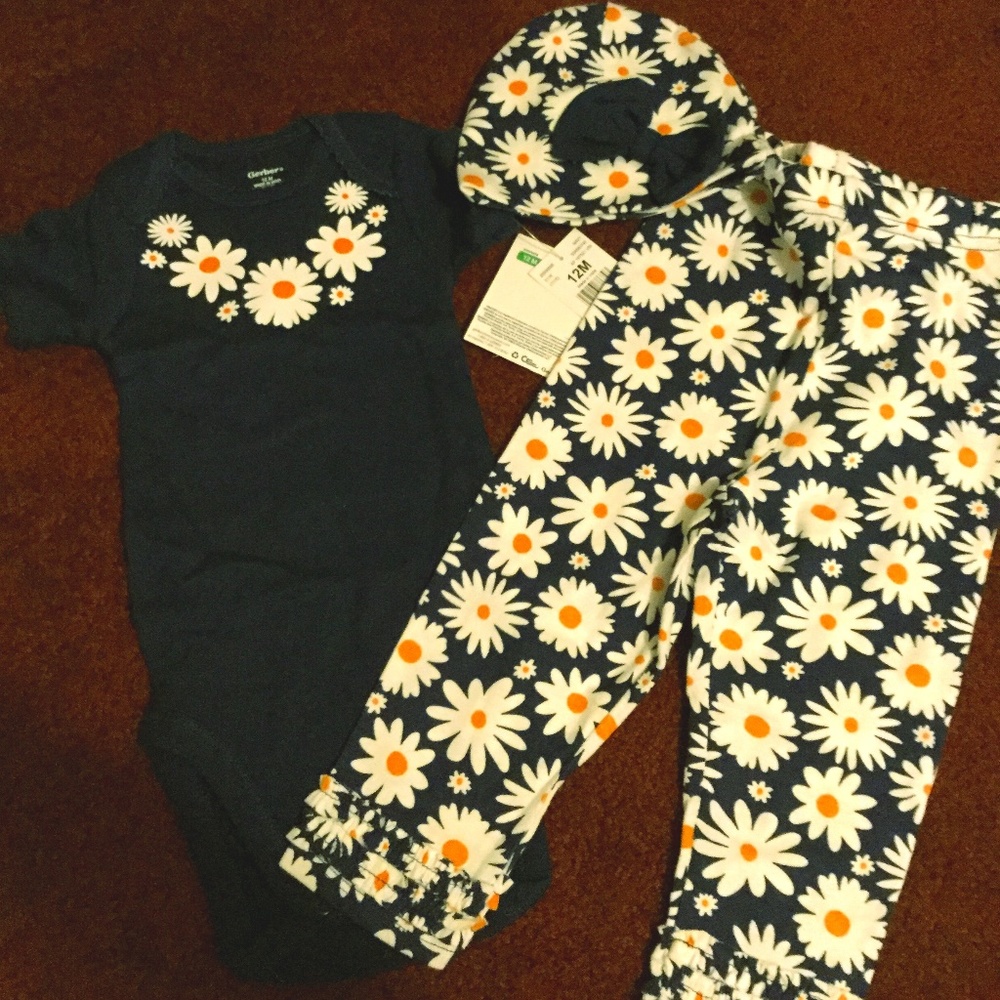 Girls Carters Daisy 3 piece pants outfit